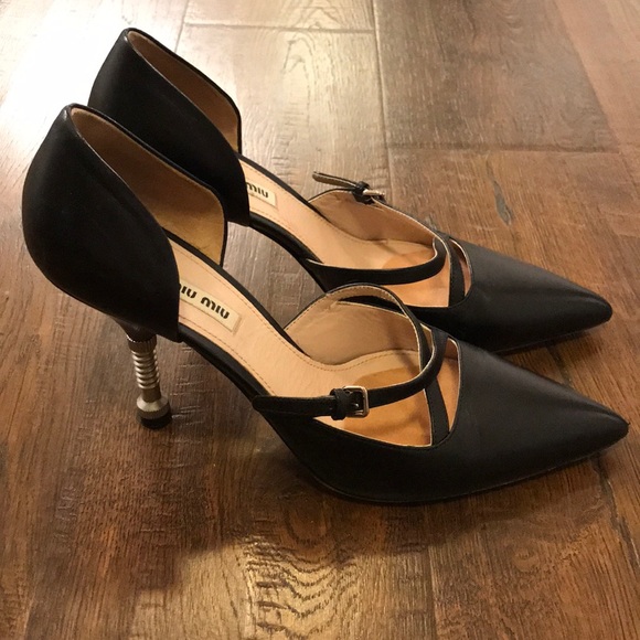 Miu Miu Shoes - Miu Miu Black Leather Screw Bolt Heel Pump